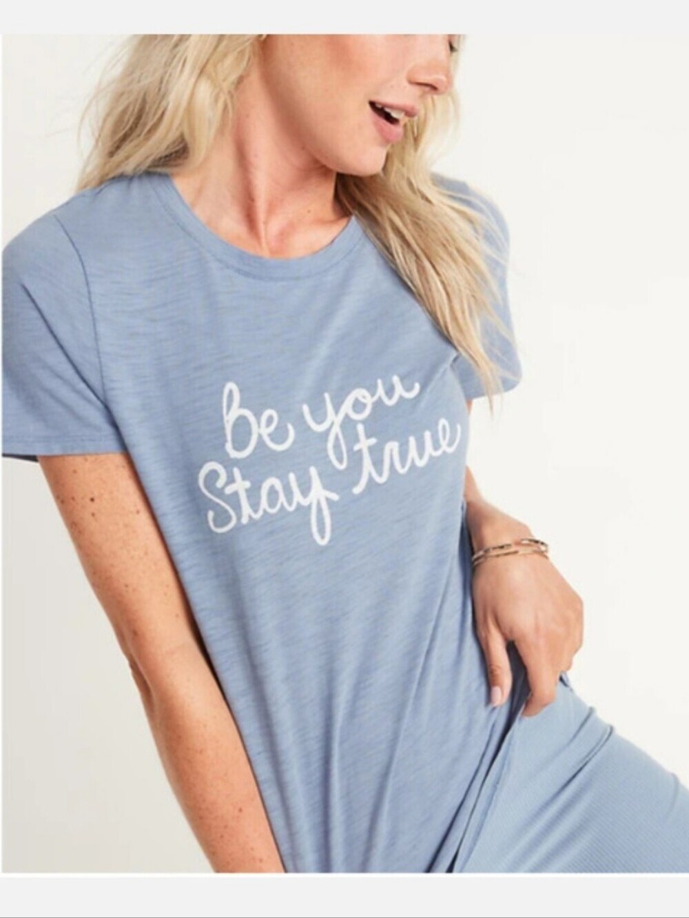 NWT Old Navy "Be You Stay True" Graphic Tee T-Shirt Blue Women's Small S New